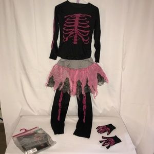 Girls 4 Piece Pink Skeleton Halloween Costume